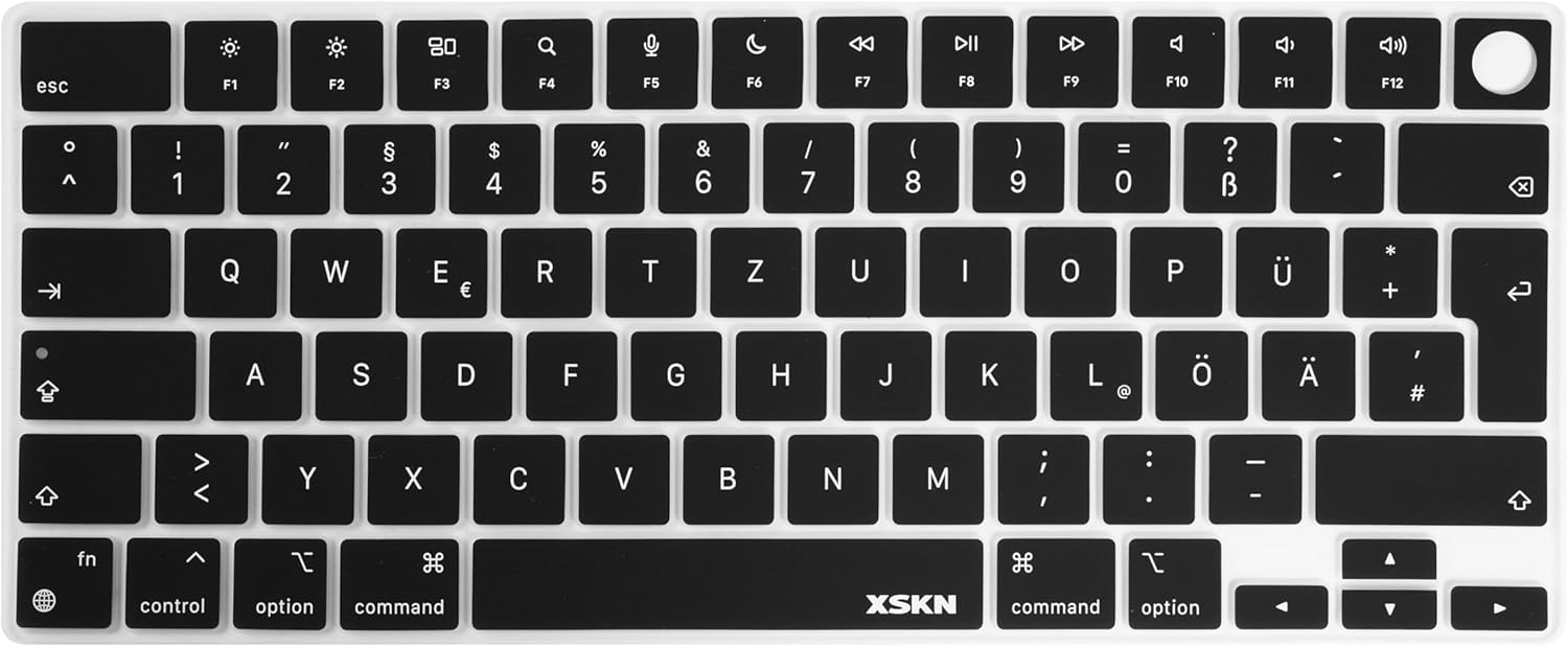 XSKN German Black EU Version Keyboard Cover Skin for 2026-2021 MacBook Pro 14 16 inch MacBook Air 13 15 inch with M5/M4/M3/M2/M1 and MacBook Neo