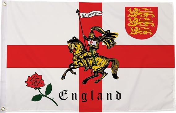 England Flag 5ft x 3ft (150cm x 90cm) - St George Charger Dragon British Home Nation Banner Weather Resistant Polyester for Garden Display & Sporting Events