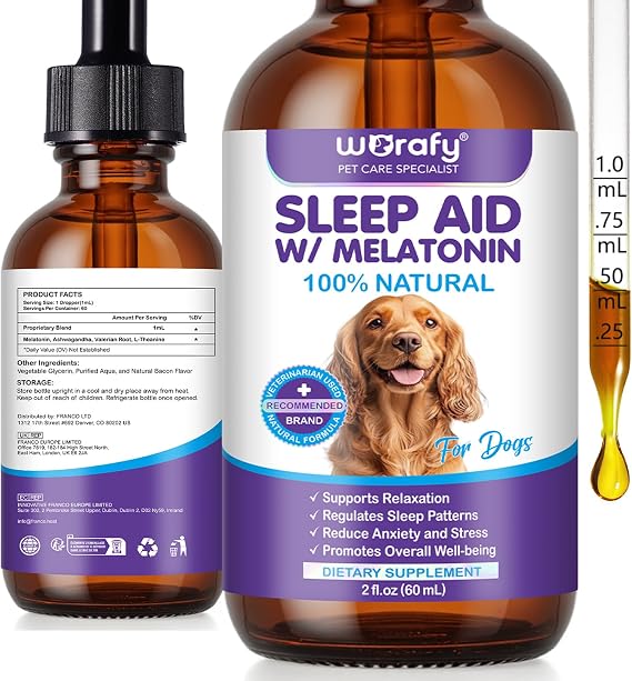 Melatonin for Dogs, Dog Sleep Aid Supplement, Dog Anxiety & Stress Relief, Promotes Relaxation, Sleep & Calm Behaviour, Dogs Calming Drops for All Breeds 60 ml