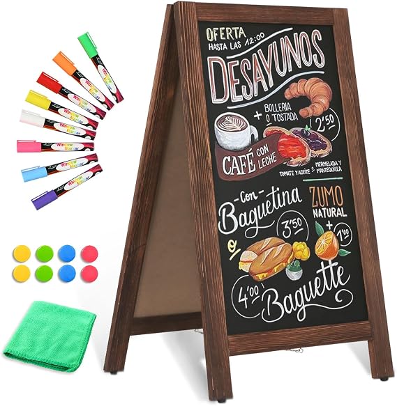 Double-Sided Magnetic 40" x 20" Brown Chalk Board Sign Board | Wooden A-Frame Sign, Sandwich Board Signs Outdoor, Chalkboard Easel, Menu Board for Restaurant, Business or Wedding