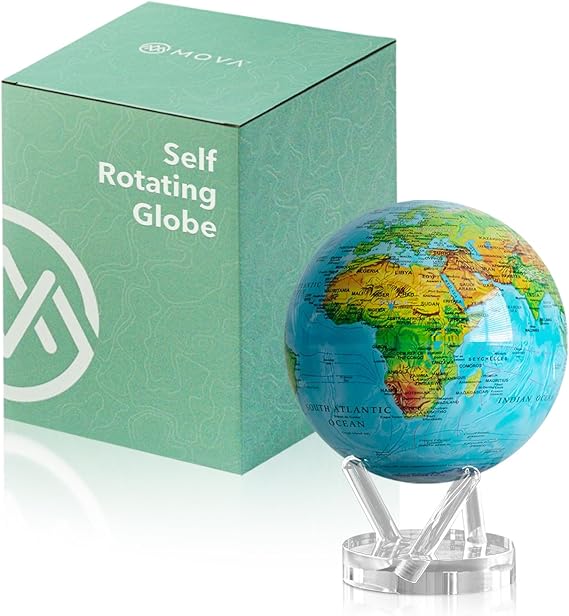 MOVA Self Rotating Globe, Ocean Blue Relief Prestige (8.5") | solar powered globe, no batteries or cords, gift for geography lovers, premium kinetic display, office desk decor