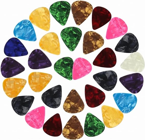 CAIHONG Guitar Picks Thin 50 Pack, Plectrums Celluloid Light Soft Gauge Assorted Pearl Variety Pack - Mixed Colorful - Plectrum for Acoustic, Electric and Bass - 0.46mm