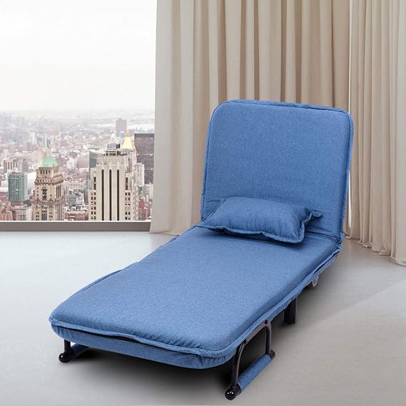 ReunionG Convertible Sleeper Sofa Chair Bed, Folding Arm Lounge Couch Chair with Pillow and 5 Position Adjustable Backrest, Sleeper Leisure Recliner for Living Room Home Office (Blue)