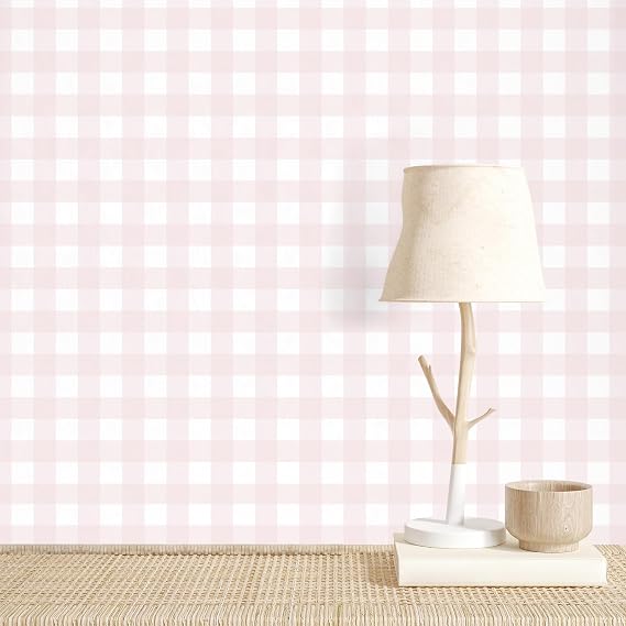 Cohoo Home Pink Peel and Stick Wallpaper Gingham Checkered 17.3''78.7''