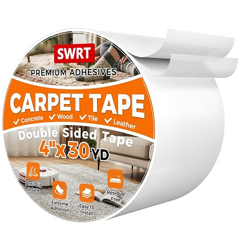 SWRT Double Sided Carpet Tape, 4 in x 30 Yards Rug Tape for Hardwood Floors