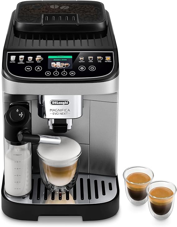De'Longhi Magnifica Evo Next Automatic Espresso Machine, Frother, Silver | #1 Worldwide Espresso Machine Maker, 13 One-Touch Recipes, Frother, Built-In Grinder, 3 User Profiles
