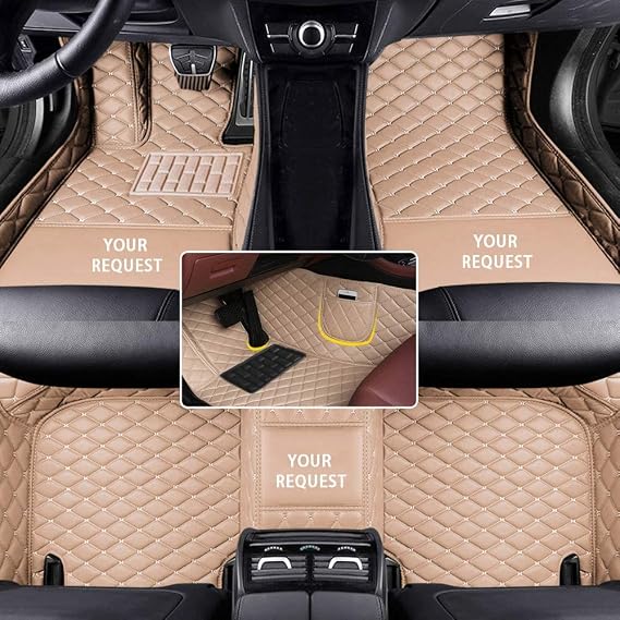 Custom Car Floor Mats fit for 95% All Weather Diamond Luxury Leather Carpet, Waterproof Non-Slip Automotive Floor Mats Full Coverage Protection Floor Liners Personalized Beige