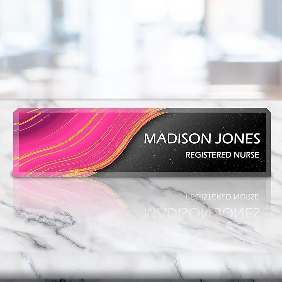 VWAQ Personalized Name Plate for Office Desk - Custom Clear Acrylic Glass Professional Art Marble Epoxy Resin Design - Customized Gift - ACS67 (White)