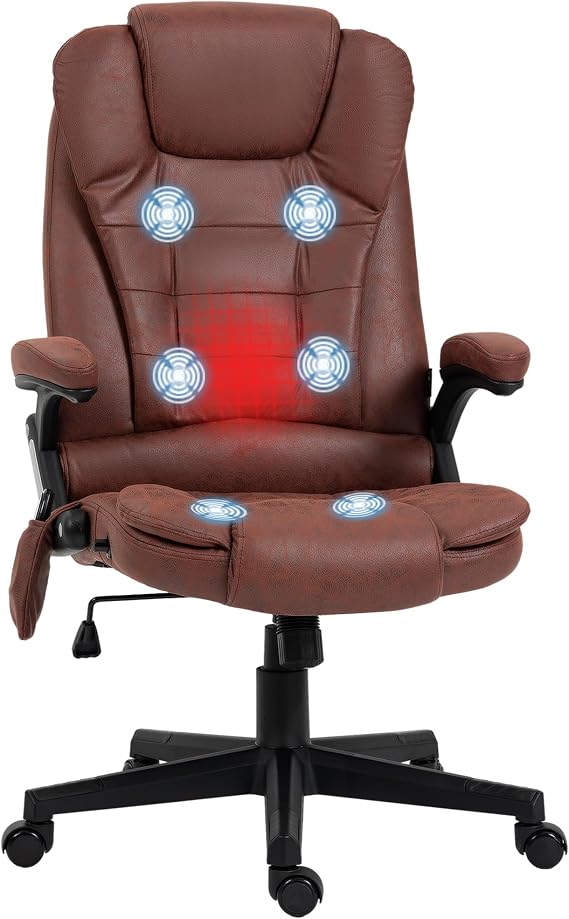 HOMCOM 6 Point Vibrating Massage Office Chair with Heat Remote Red | Microfiber High Back Executive Office Chair, Reclining Backrest, Padded Armrests