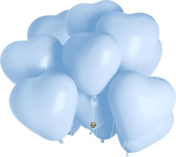 AFTERLOON Biodegradable Balloons 100 pcs Pastel Baby Blue 12 Inch Heart Shaped, Natural Rubber Latex Plastic-Free Alternative Durable Thickened Extra Strong Helium Float, Proposal Marriage Wedding