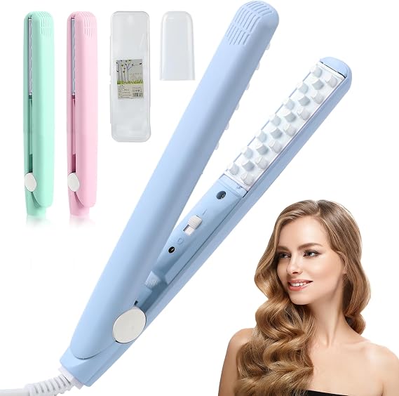 Mini Dual Purpose Curling Iron, Portable mini Wave Hair Curling Iron Root Lifter and Volume Enhancer, Portable Travel Curlings Wand, 2 in 1 Minis Curlings Irons for Short and All Hair Types(Blue)