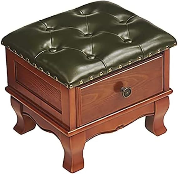 Leather Ottoman with Storage,Solid Wood Storage Ottoman Footstool with Drawer,Small Foot Rest Cube Ottoman,B-Buttons,35X30X30Cm(14X12X12Inch)