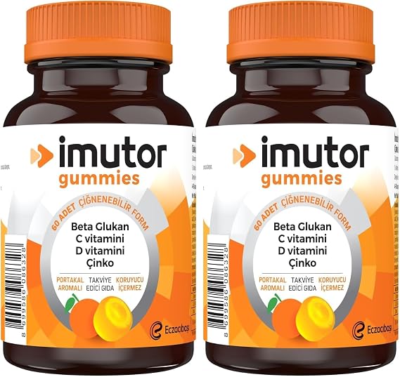 Gummies 60 Çiğnenebilir Vitamin, Bağışıklık,Aile Boyu Kullanım, Beta Glukan, C, D Vitamini, Çinko (2 paketi)