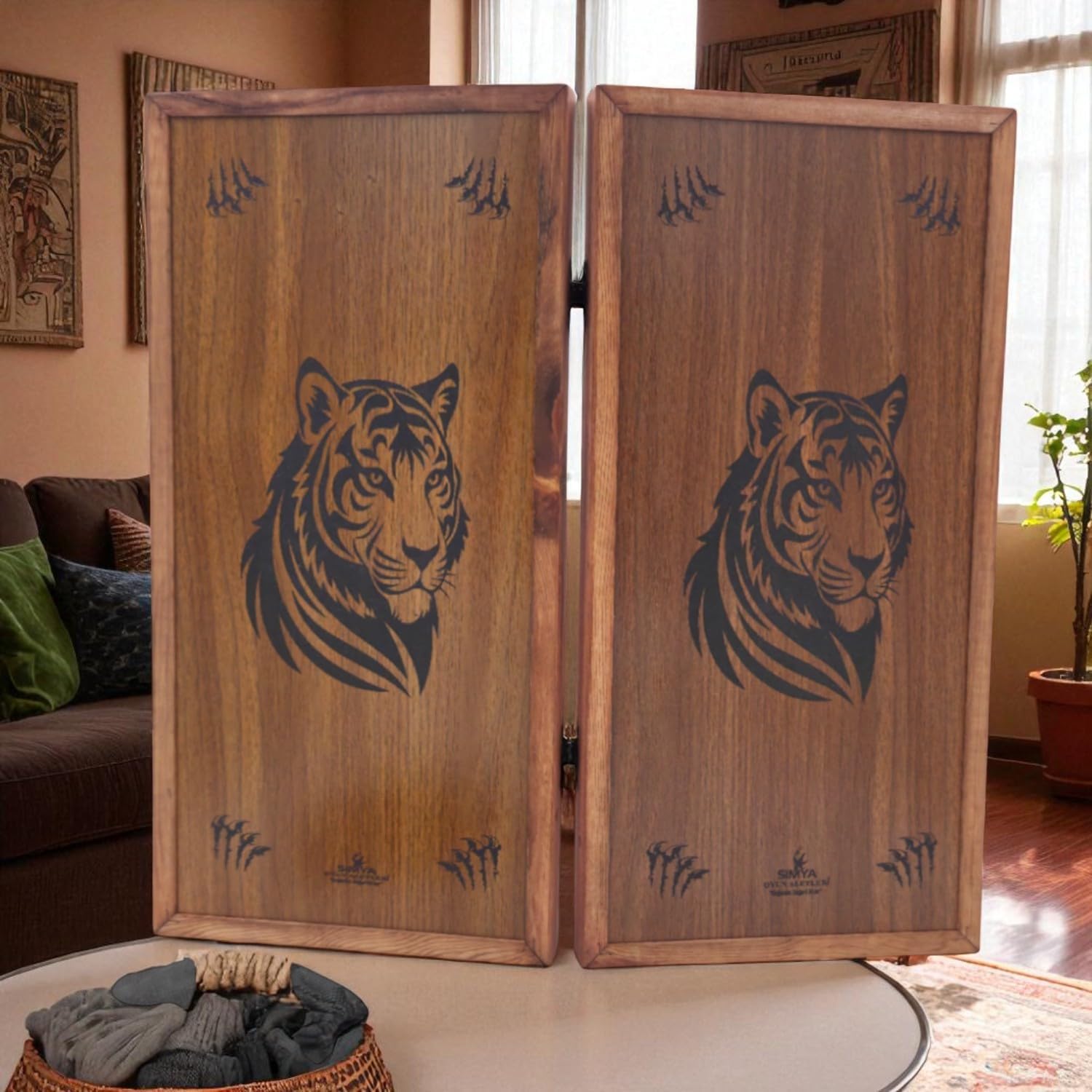Simia Figure Premium Tiger Walnut Plated Backgammon