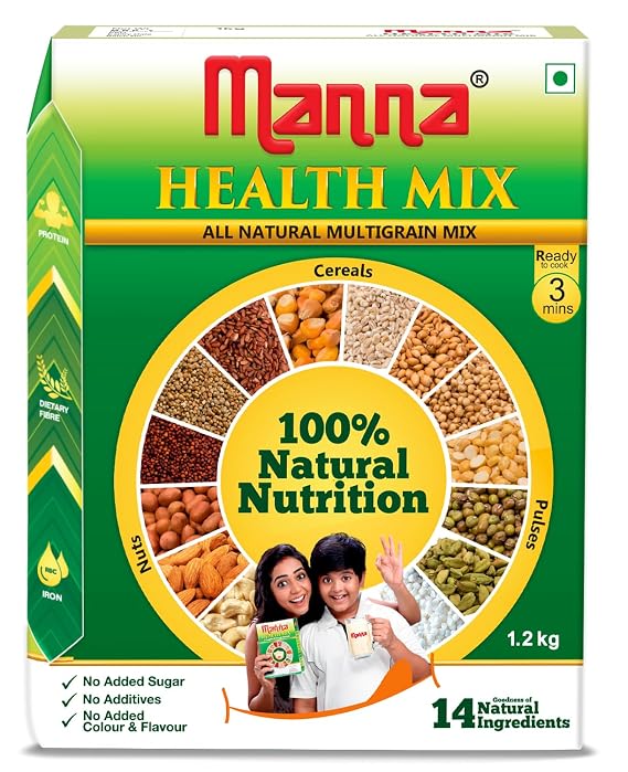 Manna Health Mix | 100% Natural Drink for Kids | 14 Natural Ingredients | Millets | Sathu Maavu | Porridge Mix | No Sugars & No Additives 907g / 2lb