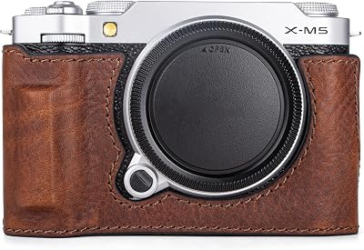 MUZIRI KINOKOO Case Compatible for Fujifilm X-M5 Fuji XM5 Camera, Retro Style Genuine Leather Fuji X-M5XM5 Half Case Protective Cover - with Opening Bottom and Hand Grip Design - Brown