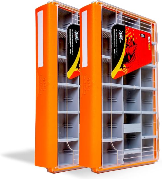 Deluxe Fishing Tackle Box, Waterproof 3600 and 3700 Tackle Trays, Organizer with Removable Dividers, Sealed Lure Box and Terminal Tackle Storage (2, 3600 Orange)