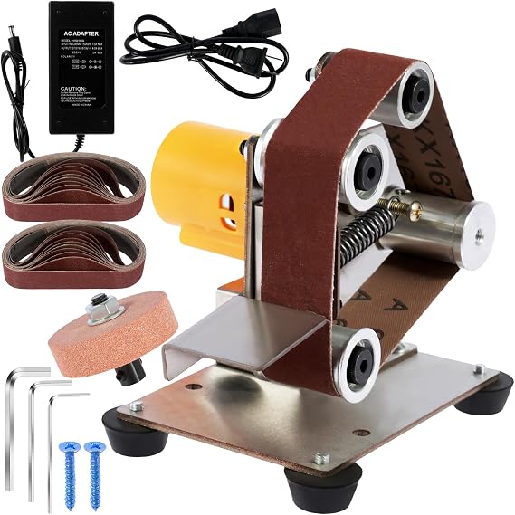 Electric Belt-Sander, Electric Knife Sharpener, Power Mini Bench Grinder Sanding Machine for Woodworking, 7 Adjustable Speed Polishing-Grinding Sharpener for DIY Woodworking Metal Knife Making