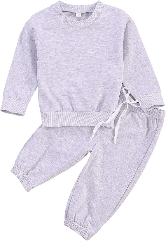 Honganda Toddler Baby Girl Plain Sweatshirt Pullover Tops Drawstring Pants Joggers Casual Fall Outfit