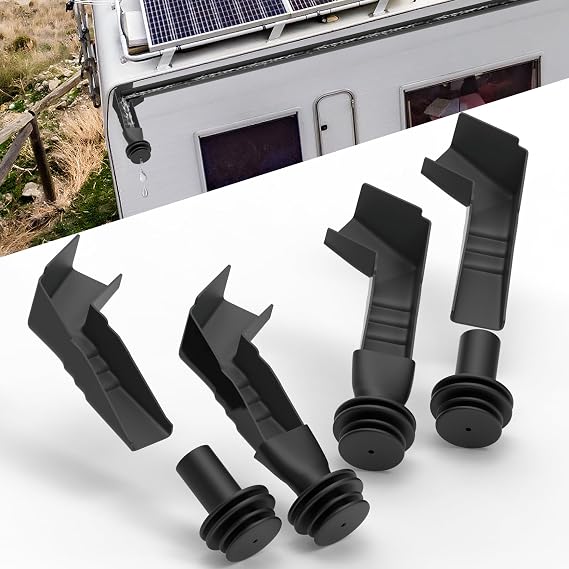 4 Pack RV Gutter Spouts & Caps, RV Gutter Spouts Direct Rainwater Away from The Left & Right Sides of RV, RV Gutter Spout Caps Protect RV Cover from Gutter Spout Damage, RV Accessories