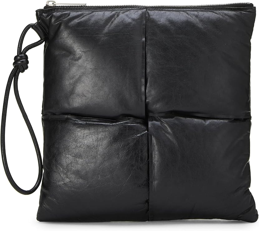 Pre-loved Black Calfskin Maxi Intrecciato Padded Pouch, Black
