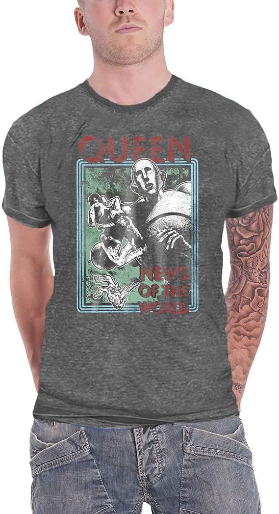 Queen T Shirt News of The World Band Logo Official Mens Charcoal Grey Burnout Size M