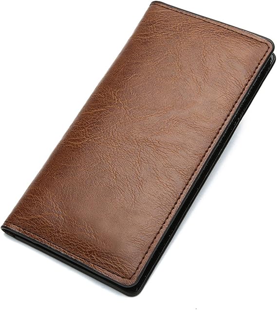 Leather Checkbook Cover for Men women,Compact Long Wallet Durable Wallet Ample Storage Space for Cards & Cash (Brown)