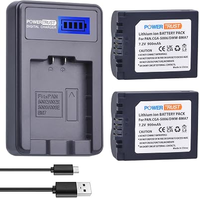 2 Pack CGA-S006 CGR S006 S006E S006A S006 DMW-BMA7 DMW BMA7 Battery  LCD USB Charger for Panasonic DMC FZ7 FZ8 FZ18 FZ28 FZ30 FZ35