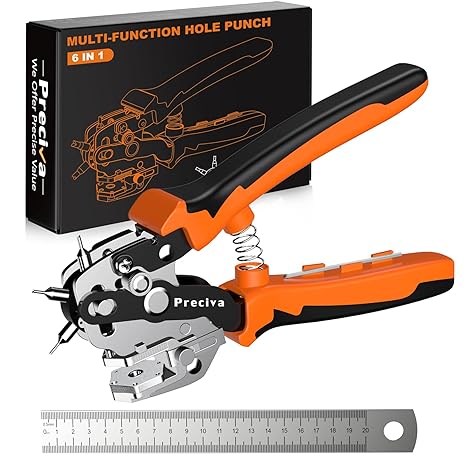 Hole Punch Pliers for Leather Belt Hole Pliers Leather Belt Puncher Rotary Hole Pliers with Lever Gear for Punching Belts Fabric Leather Cardboard – Professional Revolving Punch Pliers Round