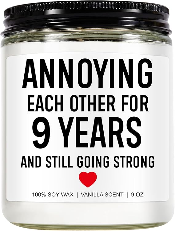 Younift 9 Years Candle, 9 Year Anniversary, Gifts for Him, Her, 9th Anniversary, Gifts for Husband, Wife, 9th Wedding Anniversary, Gifts for Couple, Funny Gifts, Pottery Anniversary, White