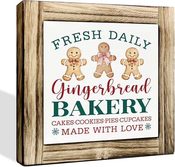 Bakery Sign, Fresh Daily Gingerbread Sign, Rustic Christmas Decor, Farmhouse Home Decor for Kitchen Coffee Bar Cafe Restaurant, Shelf Decoration, Free Standing Wooden Box Signs, Housewarming Gift