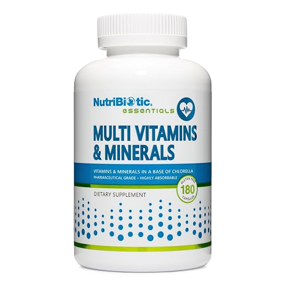 NutriBiotic Multi Vitamins & Minerals, 180 Ct Capsules (Formerly Hypoallergenic Multiple) | 72 Pure Trace Elements in a Base of Chlorella | Pharmaceutical-Grade & Highly Absorbable | Gluten Free