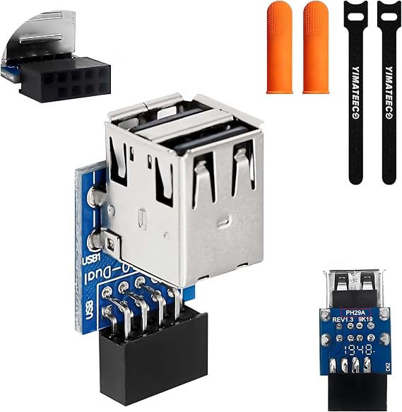 USB2.0 9Pin Adapter Motherboard Header 9Pin/10Pin Female to Dual Port USB 2.0 A Female Connector Internal Header Adapter for Desktop(Type-A)