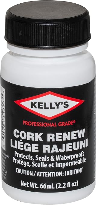 Kelly's Cork Renew Sealer (2.2 fl oz) - Waterproof & Protect Cork Surfaces w/ Brush Applicator - Water Based Formula Dries Clear, Prevents Drying & Breaking Down of Sandles, Shoes, Fishing Rod, Coasters