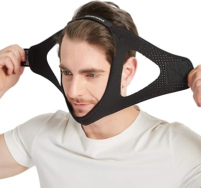Adjustable Anti Snoring Chin Strap for CPAP Users - Breathable Snore Stopping Device Face Mask Bandage Keeping Mouth Closed Black