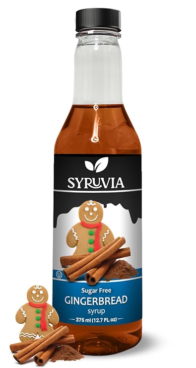 Syruvia Sugar-Free Gingerbread Coffee Syrup - 12.7 fl oz Premium Coffee Flavoring Syrup - 0 Calorie - Kosher Coffee Syrups, Gluten Free, Perfect for Drinks, Soda, Shakes, Desserts, and More.