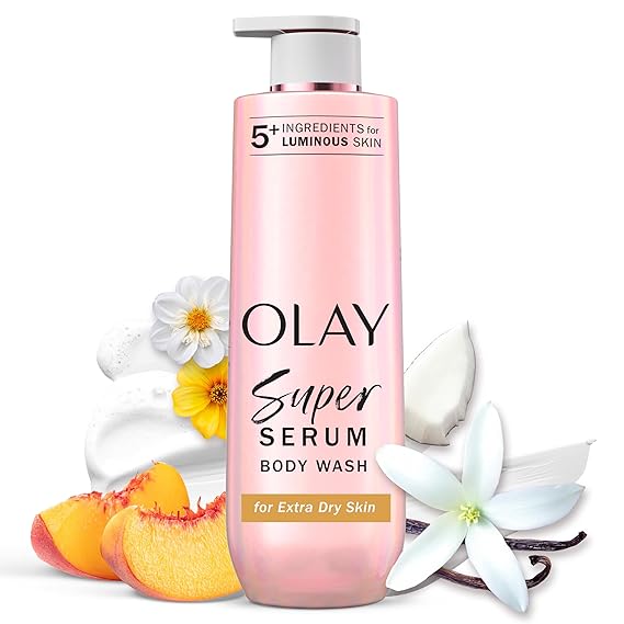 Olay Super Serum Body Wash for Extra Dry Skin, 24hr Long Lasting Rich Hydration, 5+ Ingredient Complex for Bright, Even, Firm, Luminous Skin, with Collagen Peptide, Vitamin C & Shea Butter, 20 fl oz