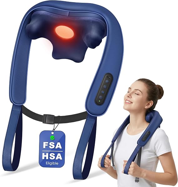 Electric Shiatsu Neck and Shoulder Massager with Heat, Blue
