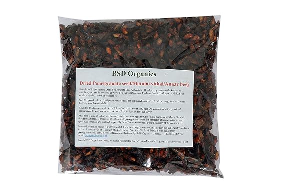 BSD Organics Dried Pomegranate Seeds/Anaar Bee/Anardana-100g /3.5Ounce)