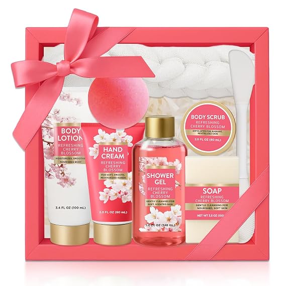 Spa Luxetique Bath Gift Sets for Women, 8 Pcs Cherry Blossom Birthday Gifts for Her