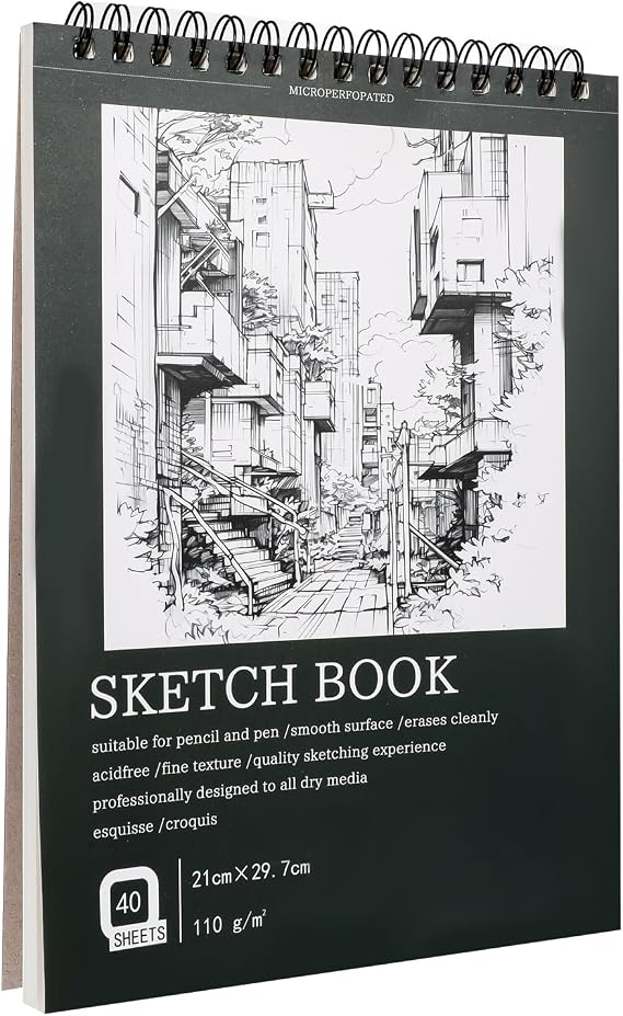 Sketch Book A4 Sketchbook Sketch Pad Books Drawing Book Pads Hardcover Spiral Art Sketchbook for Artists Beginners Painting Sketching Memos Graffiti 80 Pages/40 Sheets
