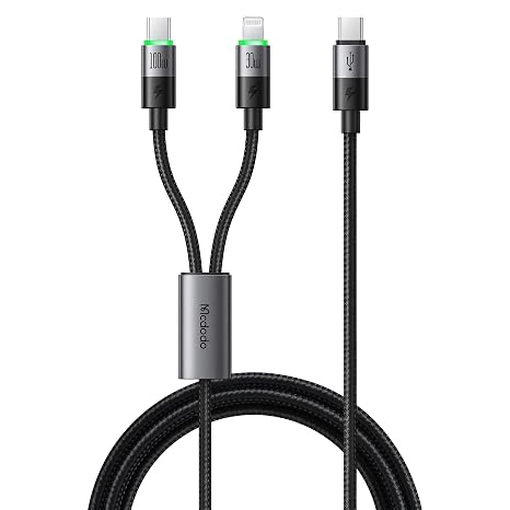 mcdodo 2-in-1 USB C and Lightning Cable, USB-C to C & Lightning 100W Fast Charging Cable Compatible for iPhone 16 15 14 13 12 11 Galaxy iPad MacBook and more-5FT