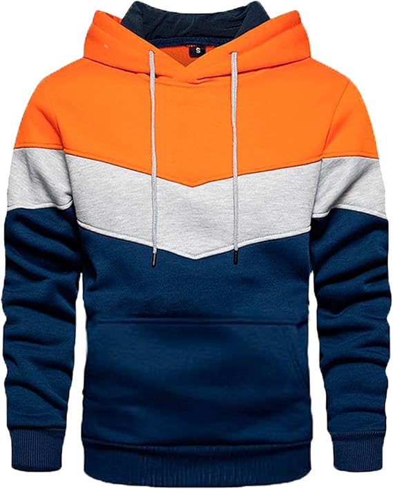 Alalaso Men's Hoodies Sweatshirt with Kangaroo Pocket Novelty Color Block Pullover Hoodies Long Sleeve Hooded Drawstring