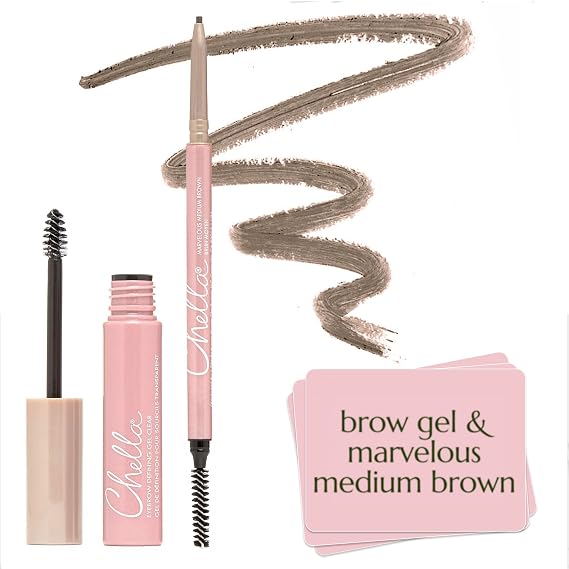 Chella Brow Minimalist Kit: Define & Hold Eyebrow Pencil (Medium Brown) + Eyebrow Defining Gel Clear Duo for Effortless Brows