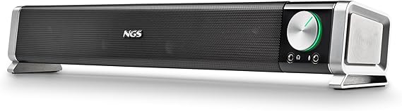 NGS SB500 20W Wireless Bluetooth Soundbar for PC, TV, Smartphone or Tablet, Stereo Sound, USB Power, 3.5mm Jack, Microphone, Headphone Output, Plug & Play, Compact 
