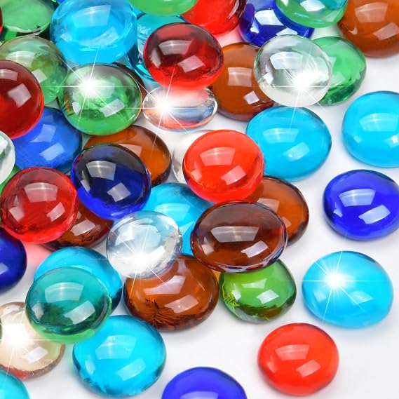 1LB Mixed Color Flat Glass Marbles for Vase Filler, Gemstone Beads