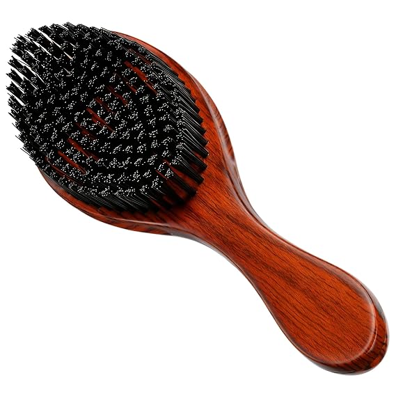 Handle Brushes for 360 Waves - Hard Wave Hair Brushes Wave Styler Great for Wolfing Wave Styler Brush Great for Black Hair - Boar & Nylon Bristle Curve Wave Brush for Barbers & Daily Use (Red)