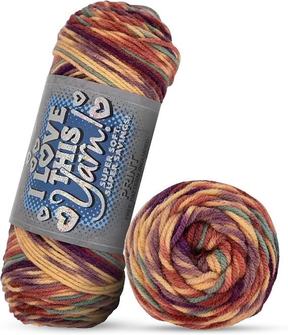 Hobby Lobby Print I Love This Yarn, 589 Jazzed Stripe | 4 Medium Weight, 100% Acrylic, 252 Yards Per Skein