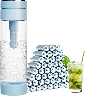 Sparkling Water Maker, SparkGo Portable Soda Maker with 420ml PET Carbonating Bottles, 60 Pack CO2 Cylinders Blue