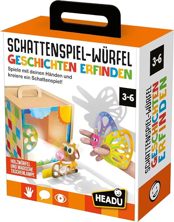 Headu "Shadow Game Cube - Play with Your Hands and Create a Shadow Game!": Educational Game for Children Aged 3 to 6 Years, Includes Torch, German Version (DE60742)